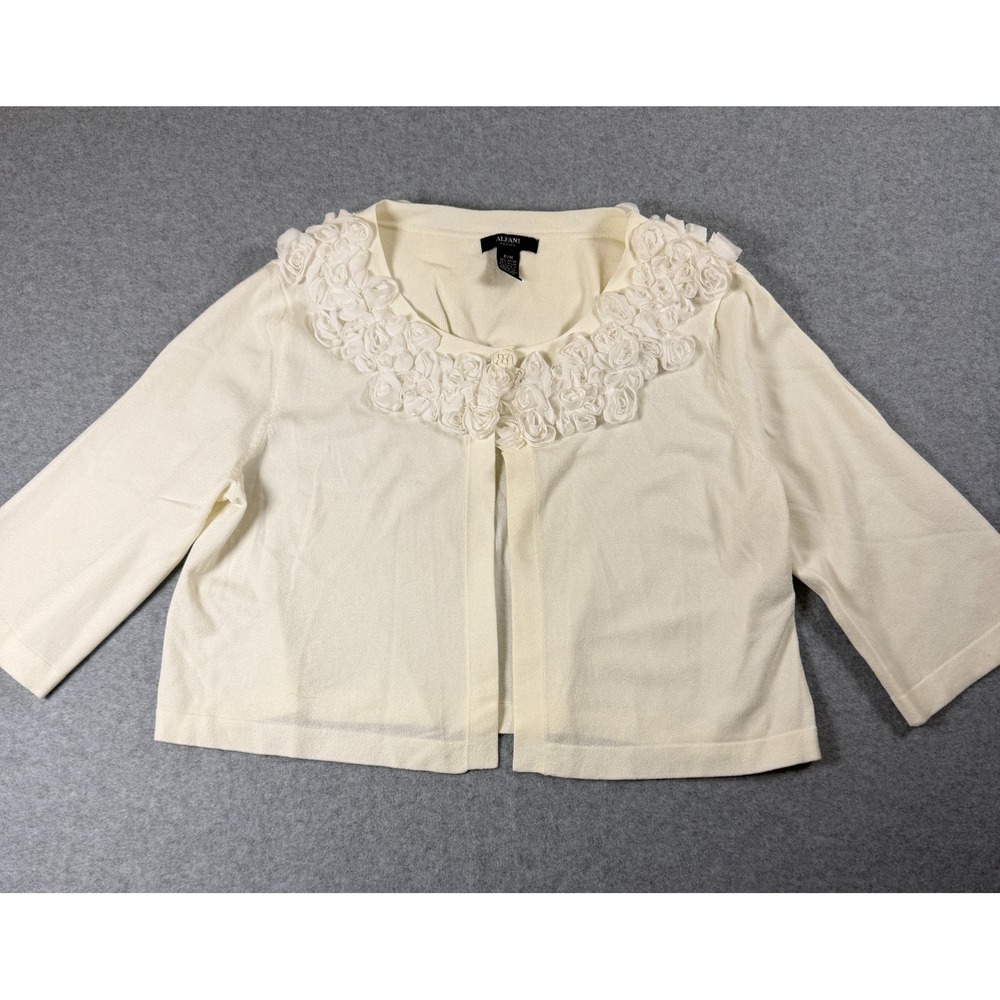 Alfani Pet Med Ivory Shrug Crop Cardigan with Ribbon Roses Cottagecore SKU 232